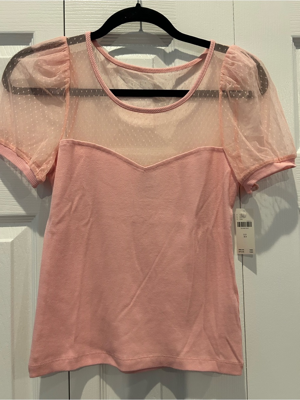 Maeve Light Pink Sheer Dot Yoke Puff Sleeve Tank